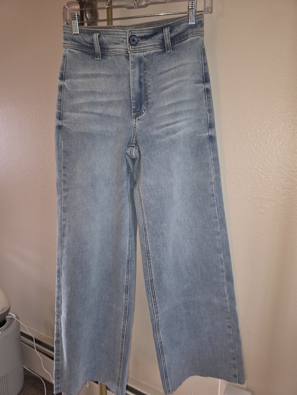 OAT New York NWOT Size 0-25 High Rise Wide Leg Blue Denim Jeans Raw Hem
